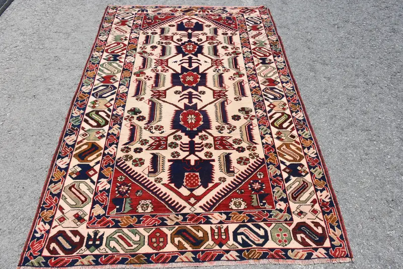 Türkischer 4,5x6,9 ft Teppich, Vintage-Teppich, rot gestreifter Wollteppich - 1