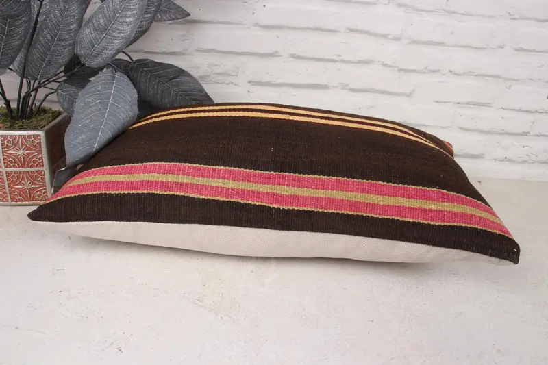 Pillow, Armchair Pillow Sham, Ethnical Kilim Rug Pillow, Vintage Kilim Pillow, Toss Pillow Sham, 12x20 Brown Cushion, Kilim Pillow Cover - 5