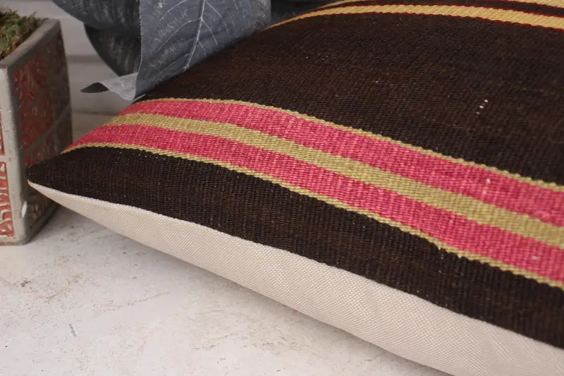 Pillow, Armchair Pillow Sham, Ethnical Kilim Rug Pillow, Vintage Kilim Pillow, Toss Pillow Sham, 12x20 Brown Cushion, Kilim Pillow Cover - 6