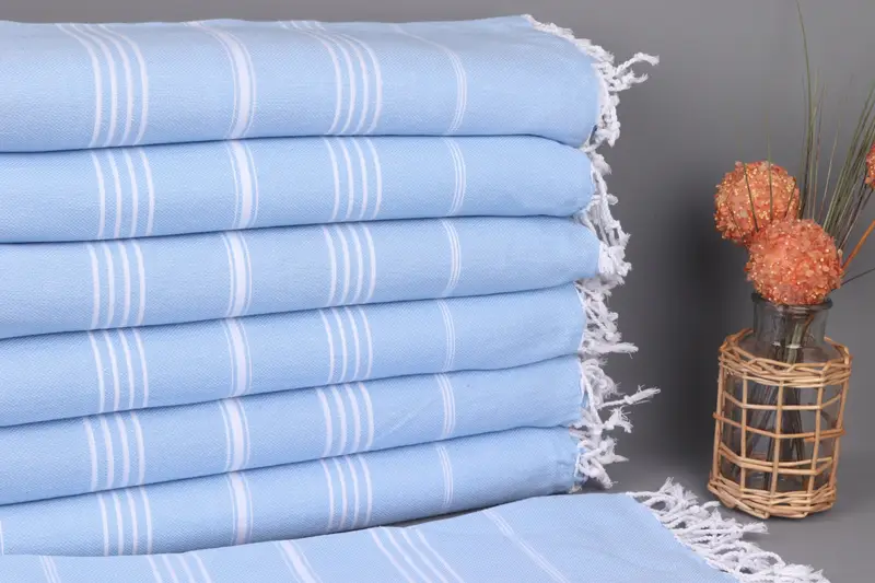 Turkish Beach Towel Personalized Light Blue Stripes, Organic Cotton, 40x71 Inches