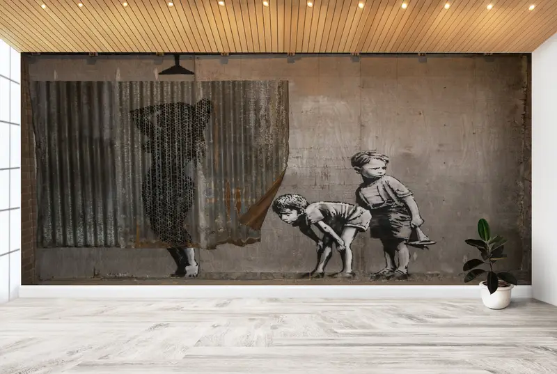 エレガントなプリント壁紙: バンクシーにインスピレーションを得たアーバンアートをあなたの空間に