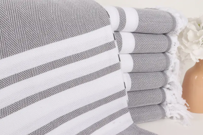 Kişiye Özel Türk Havlusu Koyu Gri Chevron, 36x67 İnç Organik