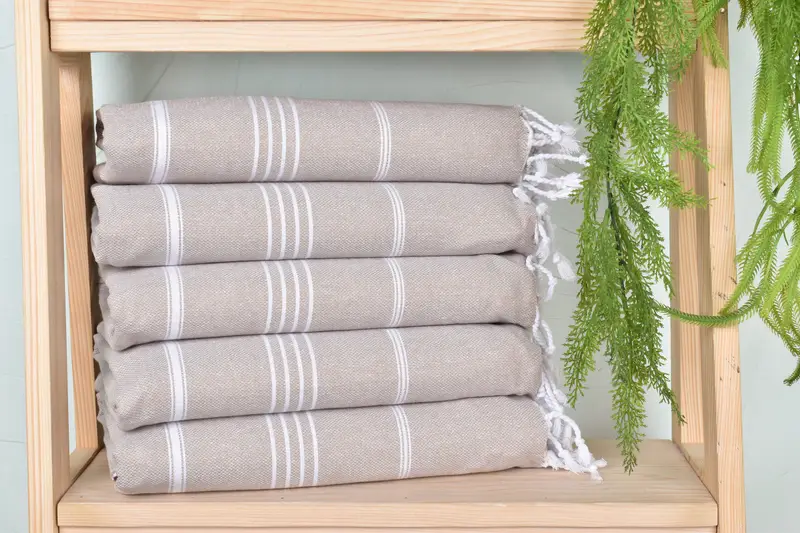 Striped Towel, Bridesmaid Gift, 40x71 Inches Beige Cotton Towel