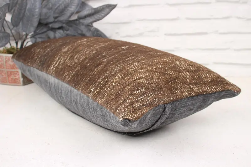12x24 Brown Pillow Sham, Muted Cushion, Turkish Pillow, Vintage Kilim Pillow, Knitted Cushion, Kilim Cushion Sham, Pillow Case - 6