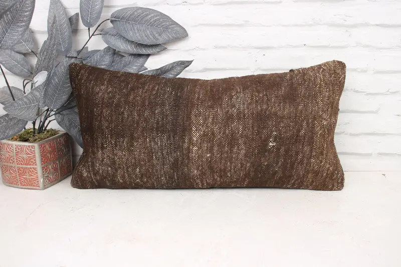 12x24 Brown Pillow Sham, Muted Cushion, Turkish Pillow, Vintage Kilim Pillow, Knitted Cushion, Kilim Cushion Sham, Pillow Case - 1