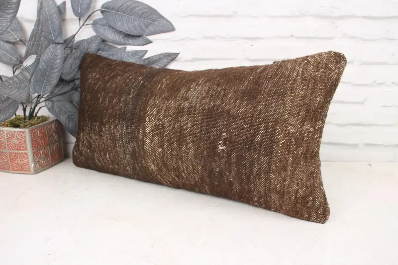 12x24 Brown Pillow Sham, Muted Cushion, Turkish Pillow, Vintage Kilim Pillow, Knitted Cushion, Kilim Cushion Sham, Pillow Case - 4