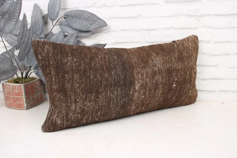 12x24 Brown Pillow Sham, Muted Cushion, Turkish Pillow, Vintage Kilim Pillow, Knitted Cushion, Kilim Cushion Sham, Pillow Case - 3