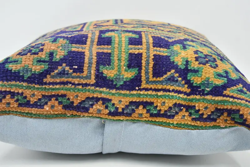 Vintage Kilim Throw Pillow, Boho Pillow, Bohemian Cushion Pillow Cover, 20x20 Blue Pillow Case, Cushion Case, Boho Pillow Sham Cover - 6