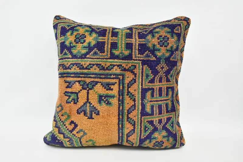 Vintage Kilim Throw Pillow, Boho Pillow, Bohemian Cushion Pillow Cover, 20x20 Blue Pillow Case, Cushion Case, Boho Pillow Sham Cover - 1