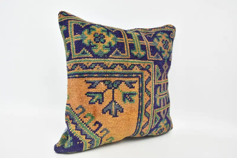 Vintage Kilim Throw Pillow, Boho Pillow, Bohemian Cushion Pillow Cover, 20x20 Blue Pillow Case, Cushion Case, Boho Pillow Sham Cover - 3