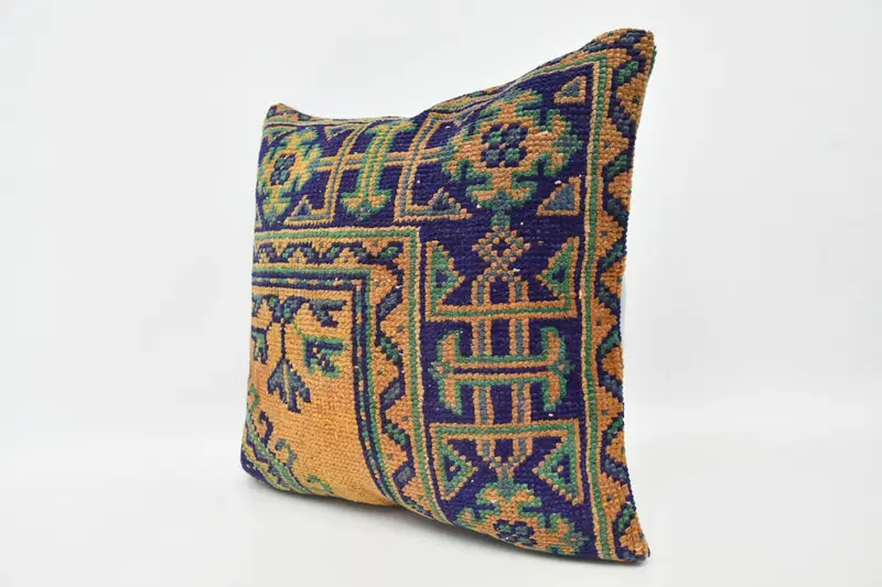 Vintage Kilim Throw Pillow, Boho Pillow, Bohemian Cushion Pillow Cover, 20x20 Blue Pillow Case, Cushion Case, Boho Pillow Sham Cover - 4