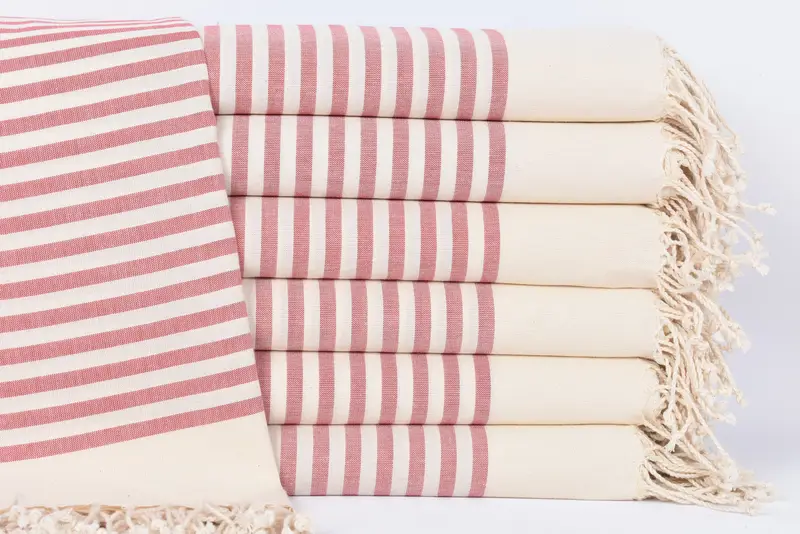 Boyfriend Gift Red Striped Turkish Towel, Organic Cotton, 70x40 Inches