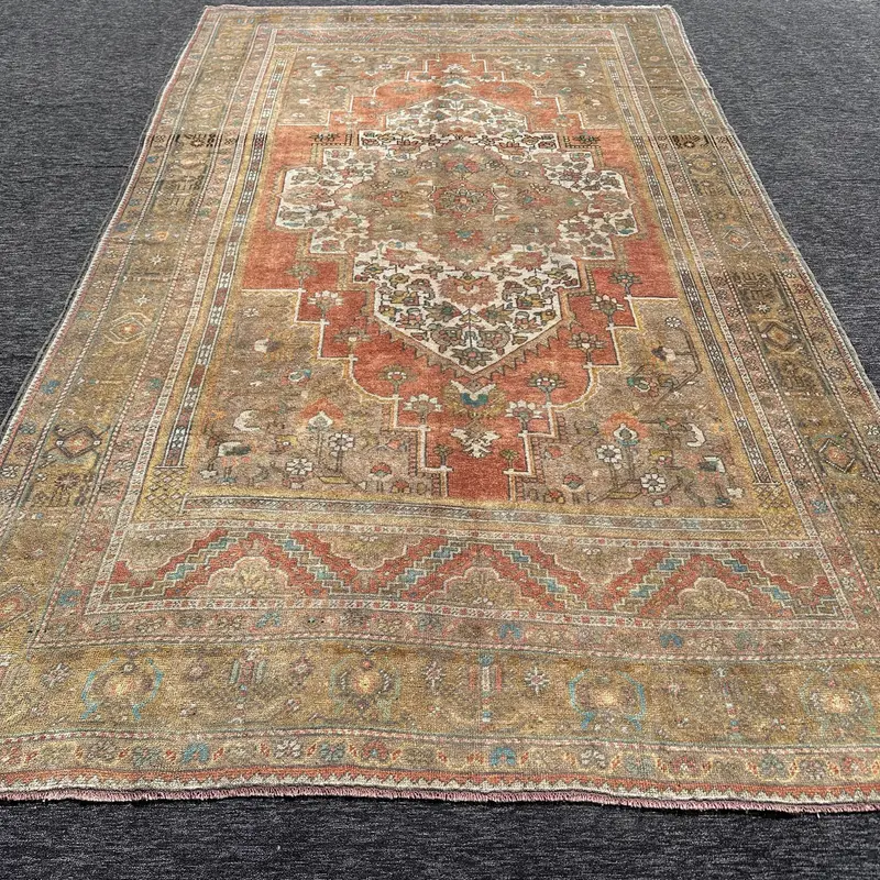 Yeşil Çiçekli Halı, 6x11.8 ft Zarif Dekor