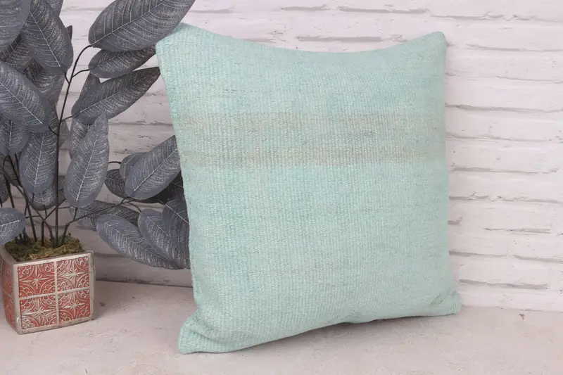 Cushion Case, Turkish Pillow, Vintage Kilim Throw Pillow, 20x20 Green Cushion Cover, Seat Cushion Cover, Kilim Pillow Cover, Lounge Throw Pillow - 4