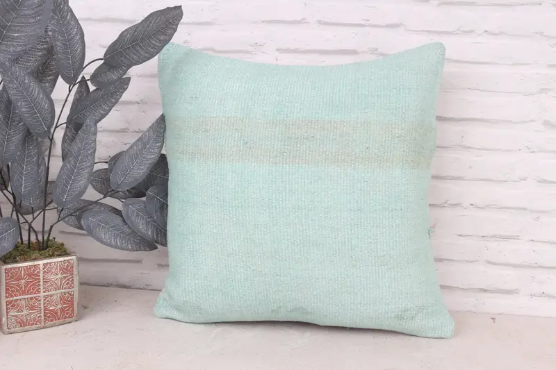 Cushion Case, Turkish Pillow, Vintage Kilim Throw Pillow, 20x20 Green Cushion Cover, Seat Cushion Cover, Kilim Pillow Cover, Lounge Throw Pillow - 1