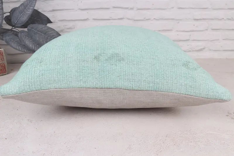 Cushion Case, Turkish Pillow, Vintage Kilim Throw Pillow, 20x20 Green Cushion Cover, Seat Cushion Cover, Kilim Pillow Cover, Lounge Throw Pillow - 6