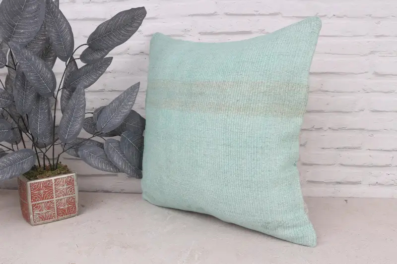 Cushion Case, Turkish Pillow, Vintage Kilim Throw Pillow, 20x20 Green Cushion Cover, Seat Cushion Cover, Kilim Pillow Cover, Lounge Throw Pillow - 5