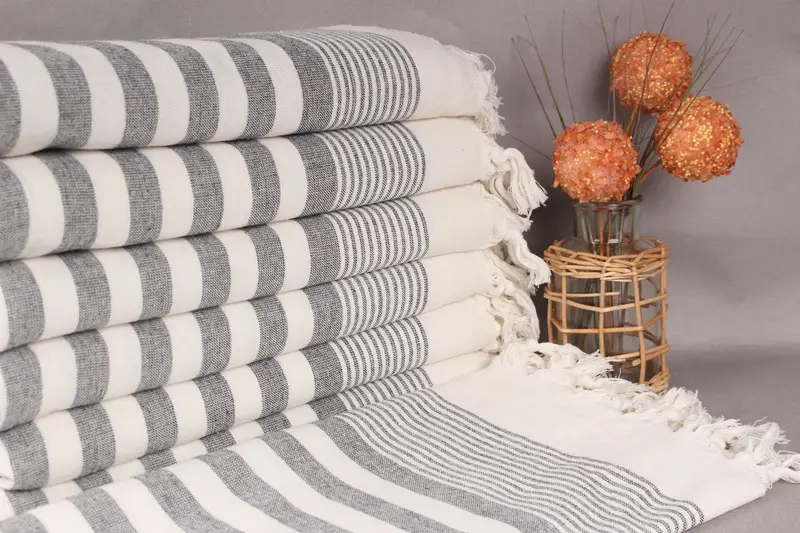 Cotton Towel Black Striped, Bath Towel, 40x67 Inches