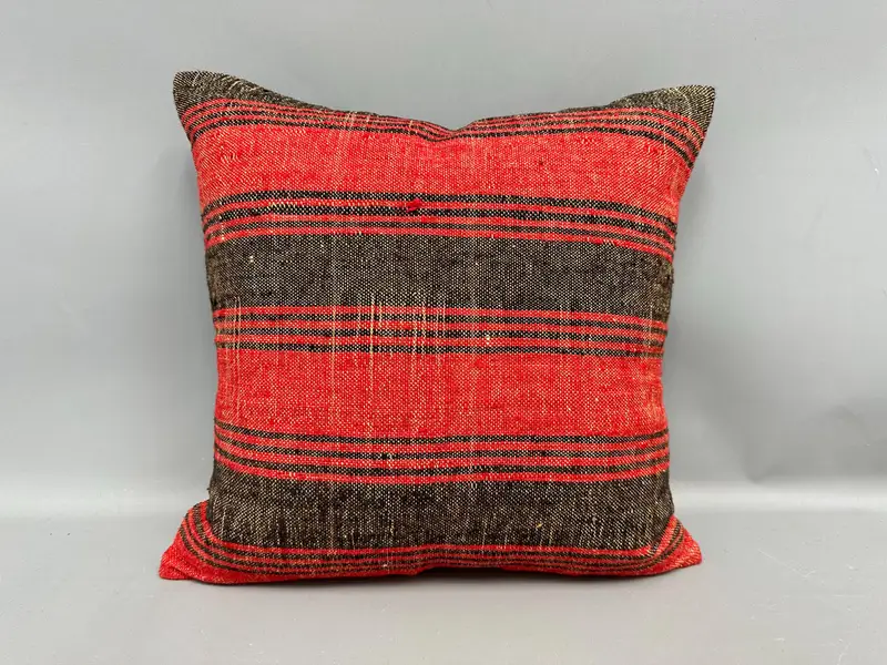 Cushion, Kilim Pillow Cover, Pillow for Sofa, Vintage Kilim Pillow, 20x20 Red Pillow Cover, Traditional Pillow Sham, Neutral Throw Cushion Cover - 4