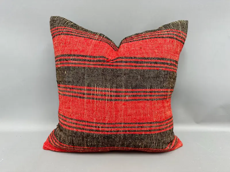 Cushion, Kilim Pillow Cover, Pillow for Sofa, Vintage Kilim Pillow, 20x20 Red Pillow Cover, Traditional Pillow Sham, Neutral Throw Cushion Cover - 1