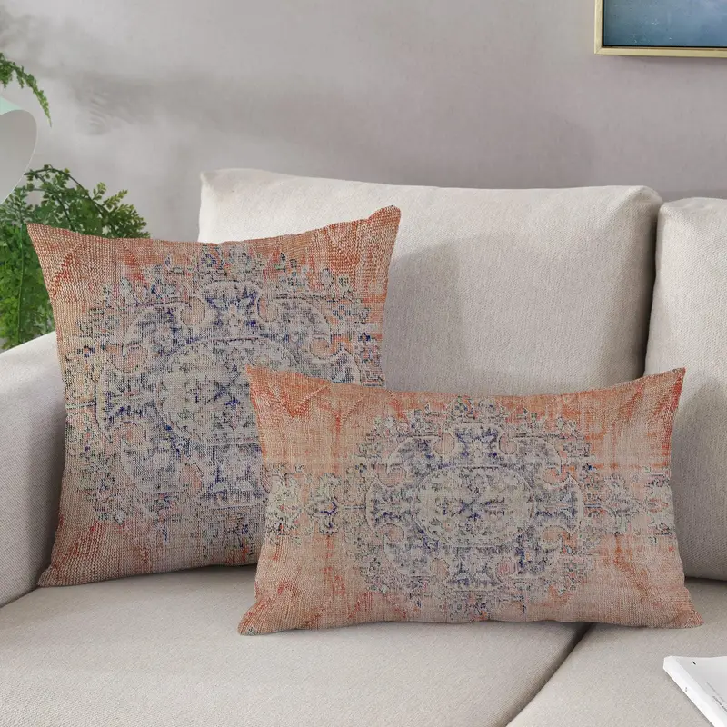 Blue & Orange Organic Printed Pillow, Personalized Outdoor Lumbar
