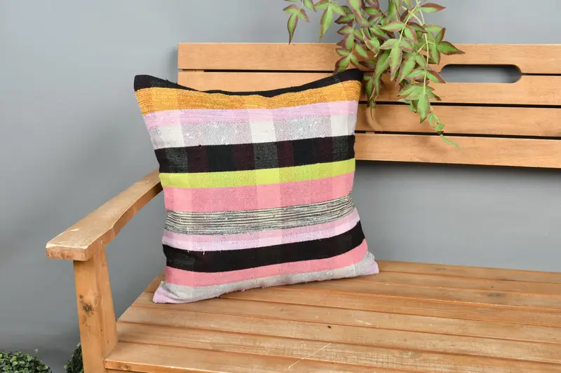 Southwestern Cushion, Pillow for Couch, Vintage Pillow, Pillow Case, Bohemian Cushion Pillow, Kilim Pillow Cover, 18x18 Pink Cushion - 1