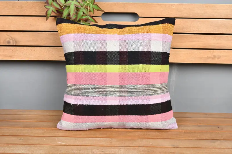 Southwestern Cushion, Pillow for Couch, Vintage Pillow, Pillow Case, Bohemian Cushion Pillow, Kilim Pillow Cover, 18x18 Pink Cushion - 6