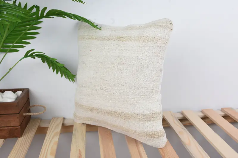 Pillow Case, Ethnical Kilim Rug Pillow, 16x16 White Cushion, Handmade Kilim Cushion, Vintage Kilim Throw Pillow, Pastel Pillow Sham - 5