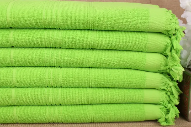 Bachelorette Turkish Beach Towel Striped Terry Towel Pistachio Green, 36x71 Inches