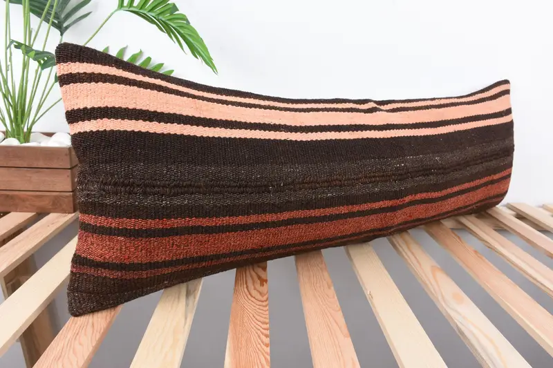 Cushion, Handmade Kilim Cushion, Kilim Cushion Sham, Retro Throw Pillow Case, Pet Pillow, Home Decor Pillow, 12x36 Brown Cushion Cover - 4