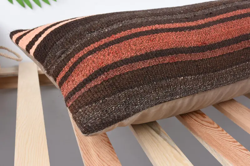 Cushion, Handmade Kilim Cushion, Kilim Cushion Sham, Retro Throw Pillow Case, Pet Pillow, Home Decor Pillow, 12x36 Brown Cushion Cover - 6