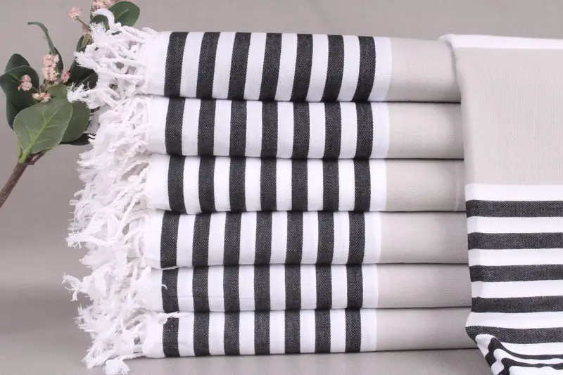 Turkish Bath Towel Personalized Light Gray-Black Striped, 40x71 Inches