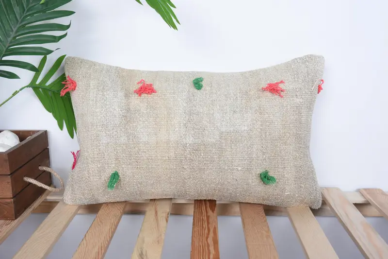 Pillow for Sofa, Kilim Pillow Cover, 12x20 Beige Pillow Case, Boho Pillow, Outdoor Bolster Cushion, Car Cushion Cover, Pillow Sham - 1