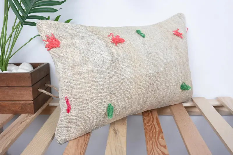 Pillow for Sofa, Kilim Pillow Cover, 12x20 Beige Pillow Case, Boho Pillow, Outdoor Bolster Cushion, Car Cushion Cover, Pillow Sham - 4
