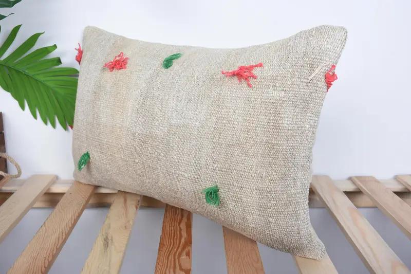 Pillow for Sofa, Kilim Pillow Cover, 12x20 Beige Pillow Case, Boho Pillow, Outdoor Bolster Cushion, Car Cushion Cover, Pillow Sham - 6
