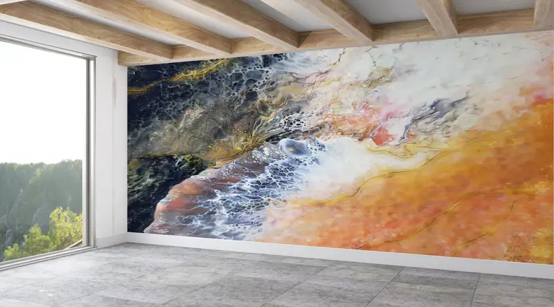 Wall Paper Peel and Stick, Abstract Mural, Contemporary Wall Print, Bright Wall Paper, Modern Wall Paper, , Marble Wall Poster, - 5