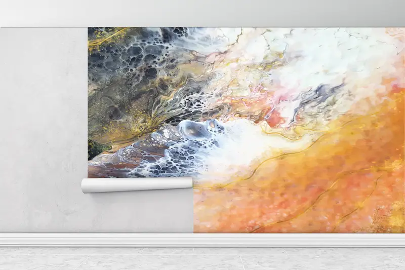 Wall Paper Peel and Stick, Abstract Mural, Contemporary Wall Print, Bright Wall Paper, Modern Wall Paper, , Marble Wall Poster, - 1