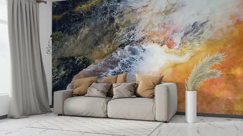 Wall Paper Peel and Stick, Abstract Mural, Contemporary Wall Print, Bright Wall Paper, Modern Wall Paper, , Marble Wall Poster, - 3