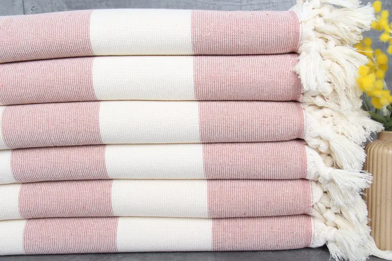 Turkish Beach Towel Organic Cotton Beige Stripes, 36x71 Inches