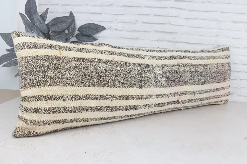 Turkish Corner Cushion Case, Cushion Cover, Boho Pillow Sham Cover, Vintage Pillow, Ethnical Kilim Rug Pillow, 16x48 White Cushion Cover - 3