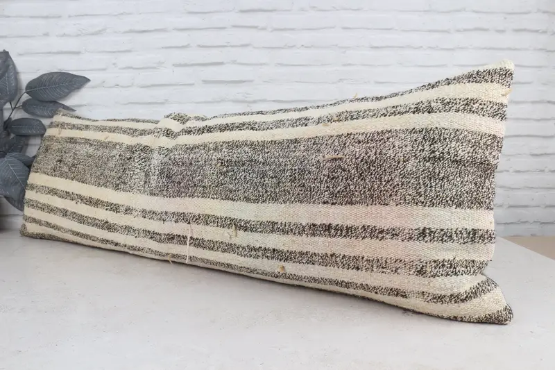 Turkish Corner Cushion Case, Cushion Cover, Boho Pillow Sham Cover, Vintage Pillow, Ethnical Kilim Rug Pillow, 16x48 White Cushion Cover - 4