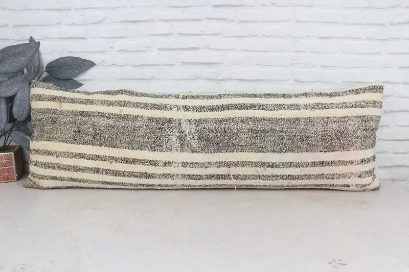 Turkish Corner Cushion Case, Cushion Cover, Boho Pillow Sham Cover, Vintage Pillow, Ethnical Kilim Rug Pillow, 16x48 White Cushion Cover - 1