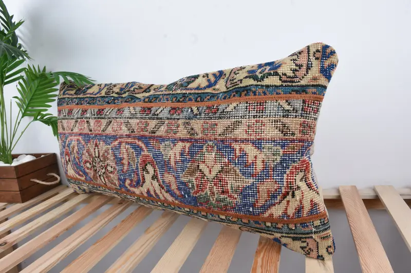 16x36 Blue Cushion Case, Kilim Pillow Cover, Turkish Kilim Pillow, Floor Pillow Case, Cushion Case, Vintage Pillow - 5