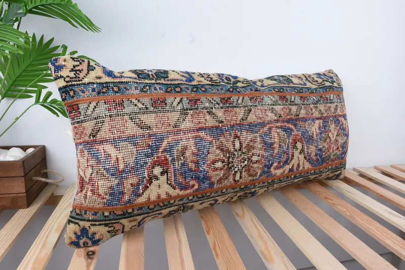 16x36 Blue Cushion Case, Kilim Pillow Cover, Turkish Kilim Pillow, Floor Pillow Case, Cushion Case, Vintage Pillow - 4