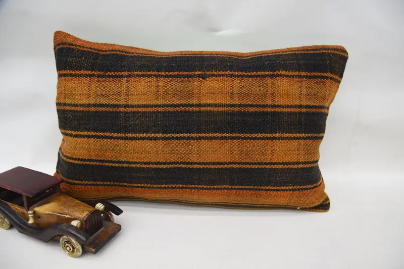 Striped Throw Cushion, 12x20 inch Orange Gift Pillow Cover - 1