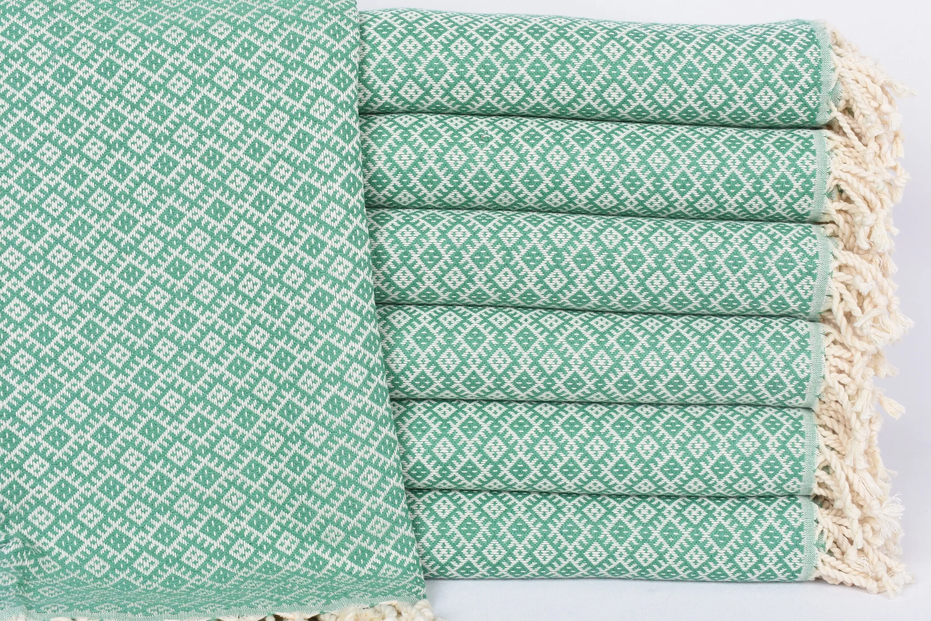 Personalized Organic Cotton Turkish Beach Towel, Green Diamond, 70x40 Inches - 1