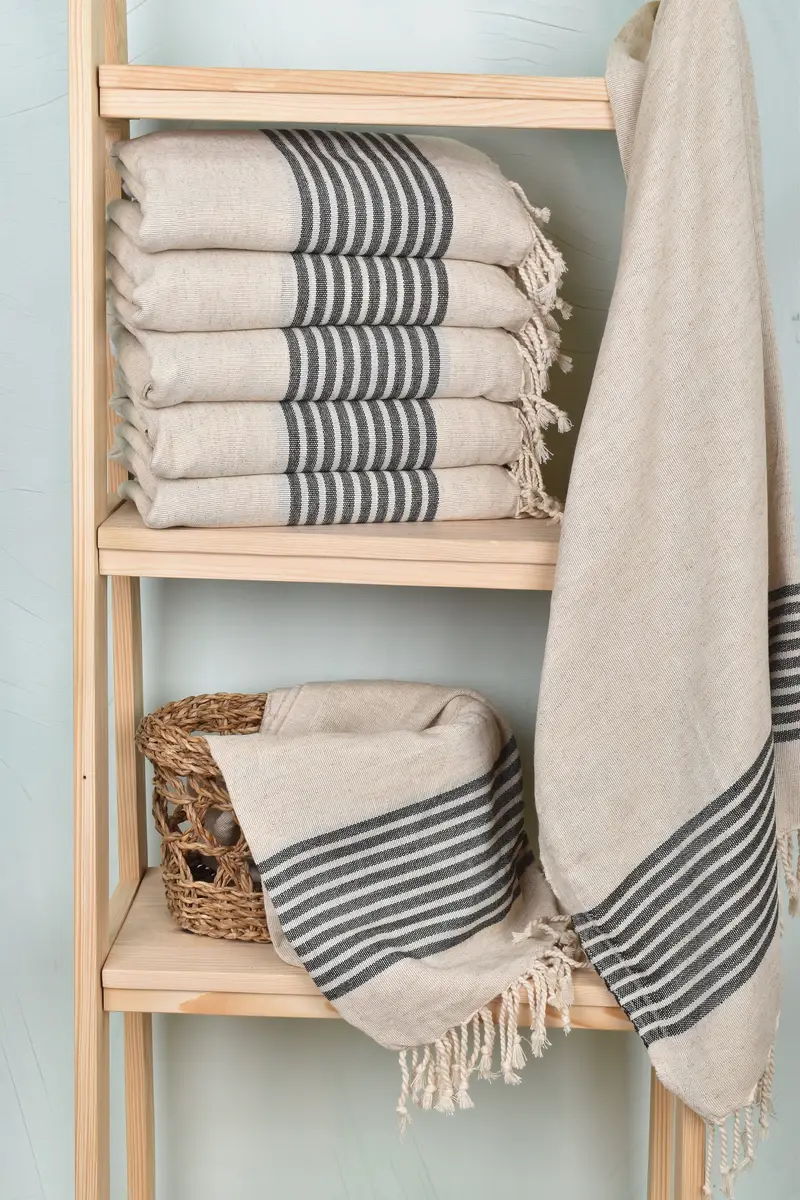 70x38 Linen Striped Towel, Bridal Shower Gift, Peshtemal Towel, Bridal Shower Favors, Wedding Anniversary Gift, Yoga Towel, Anniversary Gift For Her - 3