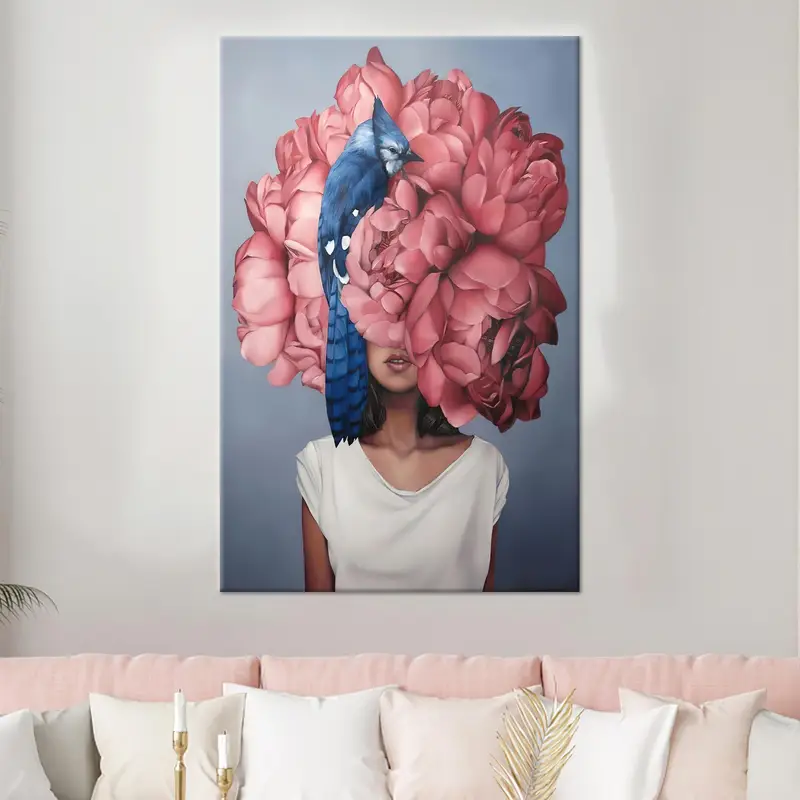 エレガントなピンクの花の抽象的な女性プリント キャンバス アート