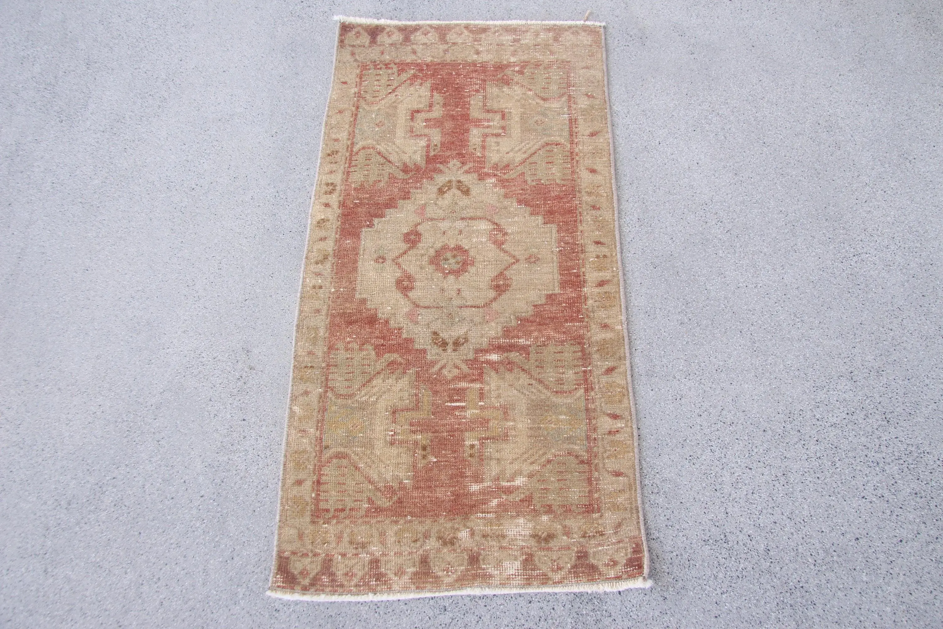 Turkish 1.6x3.37 ft Rug, Vintage Small Rug, Red Bordered Rug - 1