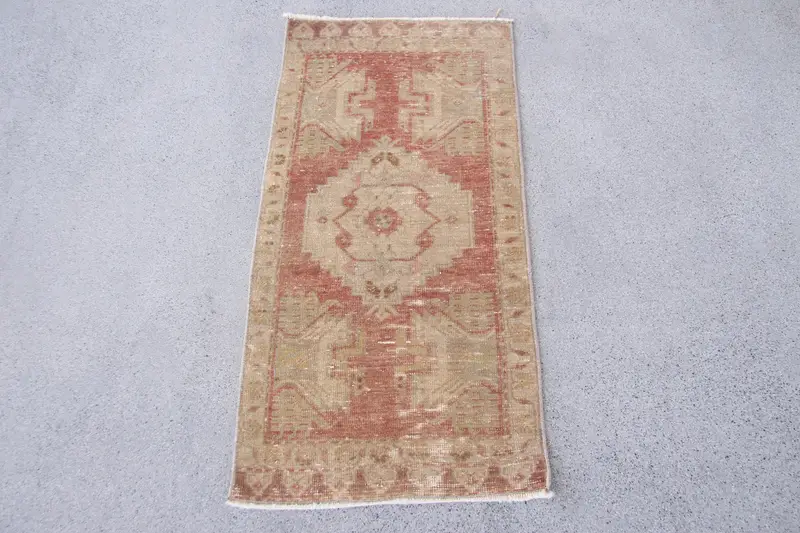 Red & Beige Rug, 1.6x3.4 ft Bordered Design